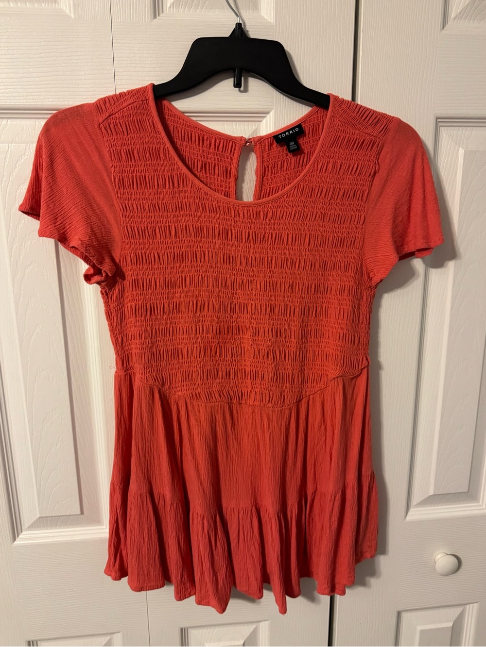 Torrid Coral Smocked Short Sleeve Peplum Tunic
